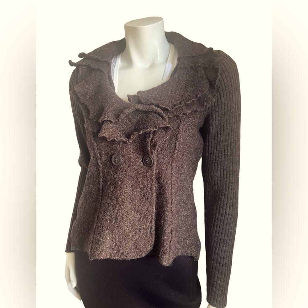 Elena Solano 100% Wool Brown Sweater Jacket Size Medium